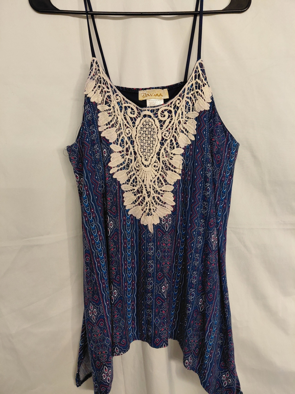 Davina Navy Camisole with Cream Crochet Yoke